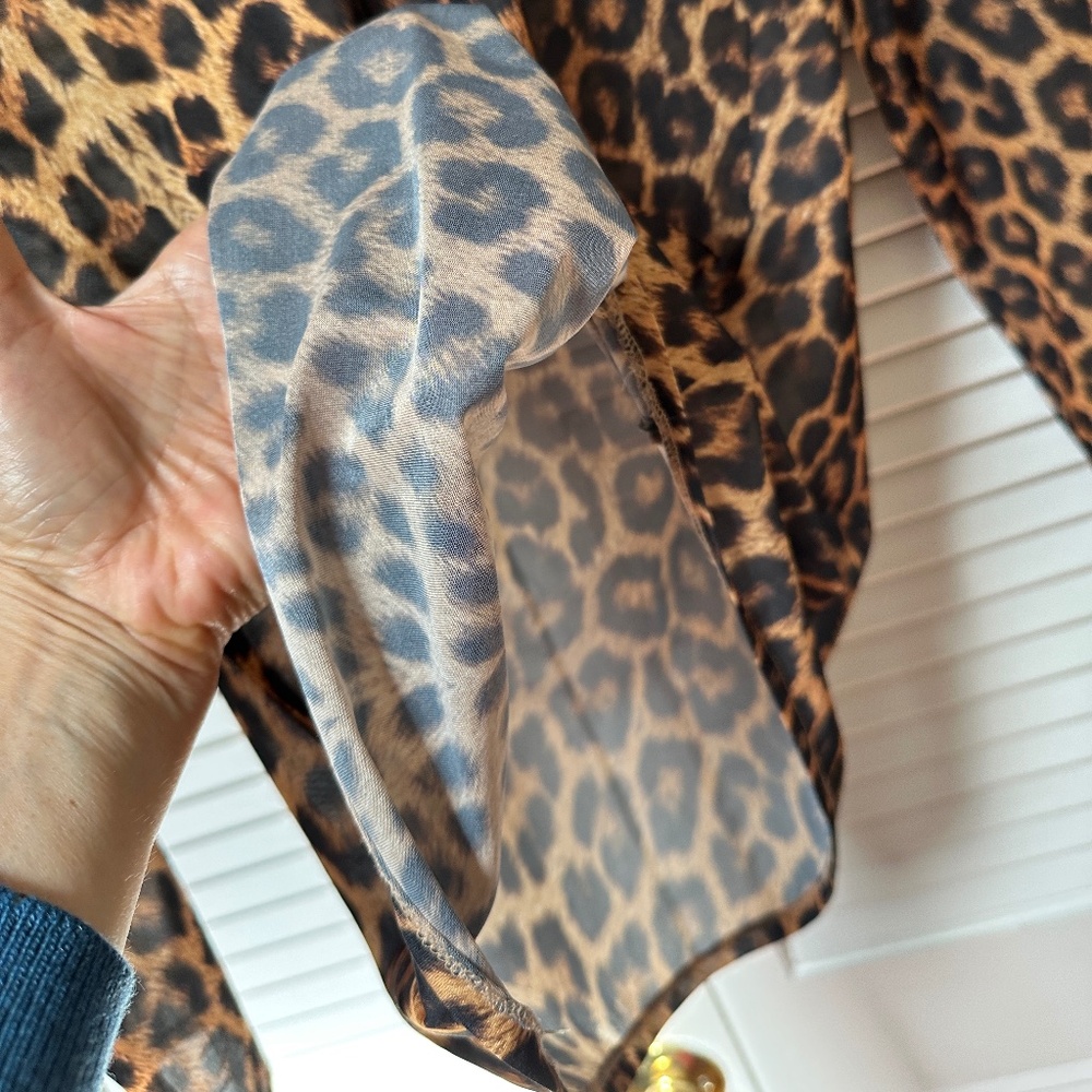 Vintage 1980s Yvan & Marzia Paris Sheer Nylon Leopard Print Long Sleeve Top - Picture 3 of 11